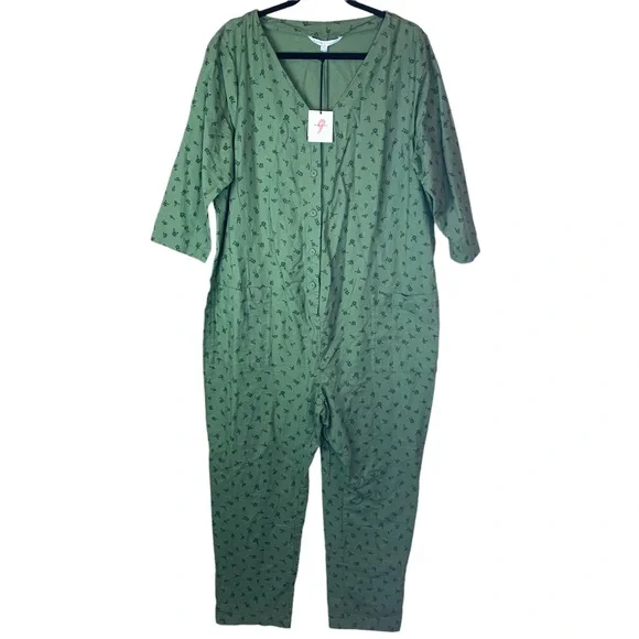 The Nines by Hatch Button Romper Jumpsuit Green Floral Maternity Size XXL - Picture 4 of 15